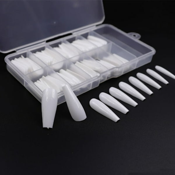smink _ 100 stk. lange ballet falske negle _ ensfarvet med white