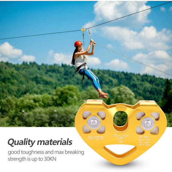 Kaksinkertainen rulla, 30KN / 6700lbs Zip Line Pelastusköysirattaat Ulkoilmakiipeilyvarusteet Ulkoilmakäyttöön