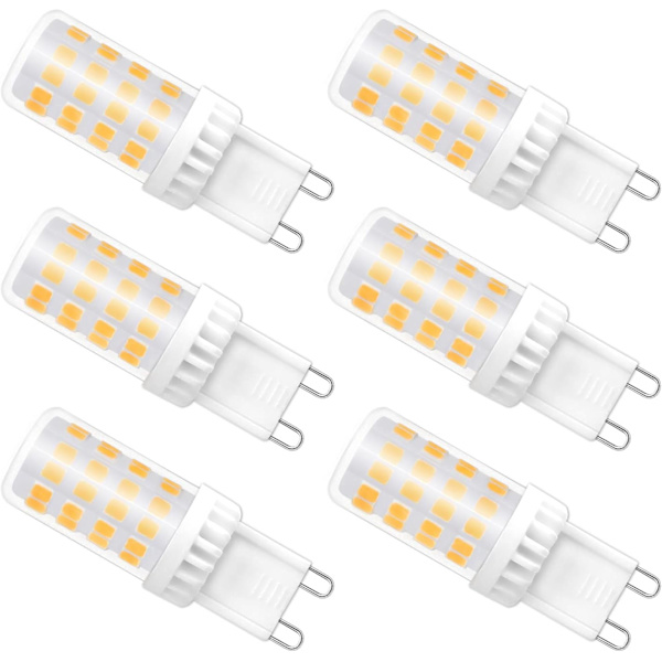 Dæmpbar G9 LED-pære, 4W svarende til 40W halogen, 480 LM, varm hvid 3000K, standard G9-fatning, 360° rotationsvinkel, 6-pak