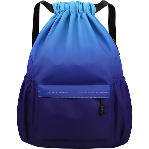 Drawstring Gym Bag, Large Drawstring Bags with Mesh Pockets, Waterproof Nylon Drawstring Bag, Drawstring Gym Bag-FA- Cyan