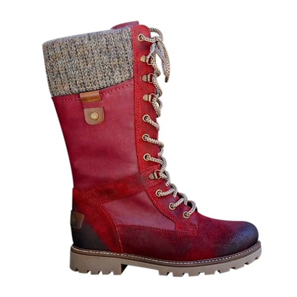 Damkängor med platt snörning, mid-calf, biker, ridning, vinter, varma skor, brun brown 43