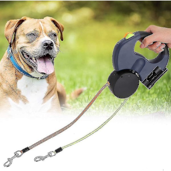 Dobbel innfellbar hundekobbel med to 3 meter lange snorer 360 Tangle free Dobbel hundekobbel for turer med to hunder opp til 50 Lbgrå-FA1-