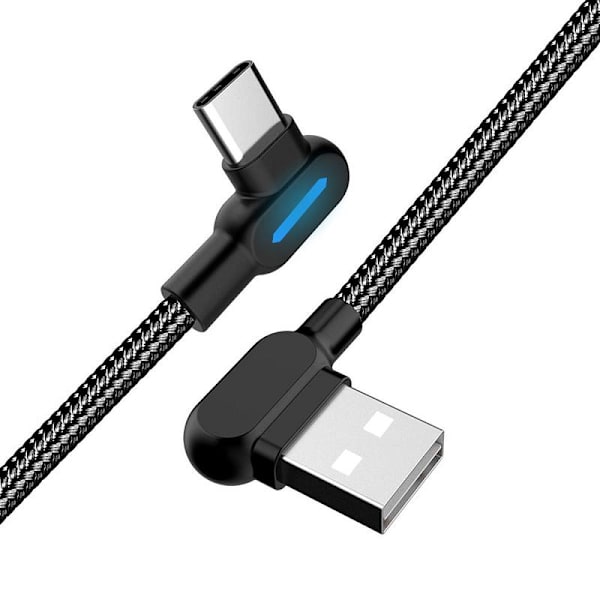 SIGN Vinklet USB-C-kabel med LED-indikator 2.1A, 12W, 1m - Svart black 23