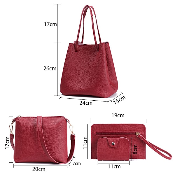 4 st/ Set PU Läder Handväska Cross Body Väskor GRÅ grey