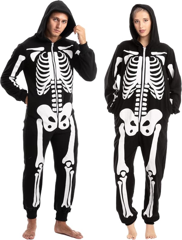 Unisex skelet-onesie-pyjamas med hætte til voksne-FA-