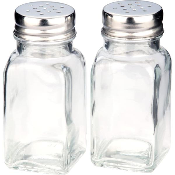 Set med 2 salt- och pepparkvarnar, glas med metalllock, höjd 9 cm, diameter 4 cm