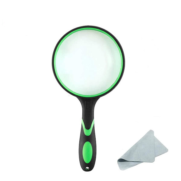 Krossäker 10x förstoringsglas - Handhållen läsförstoringsglas - 100 mm stor förstoringslins med halkfritt mjukt handtag för tidningsläsning