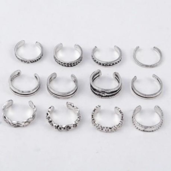 12-pack Boho Antika Ringar / Tåringar - Justerbara-XS4-