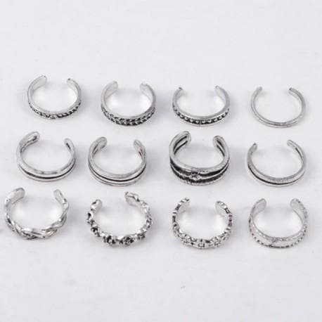 12-pak Boho Antikke Ringe / Tåringe - Justerbare-FA11-
