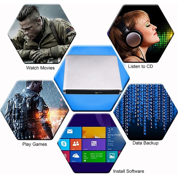 Ulkoinen 3D Blu-ray DVD-asema - MacBook OS Windows xp/7/8/10 - Hopeaharmaa