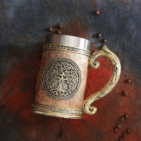 18 fl oz Nordisk Mytologi Verdens Træ Yggdrasil Øl Sejd Knap, Rustfrit Stål Livets Træ Kaffe Drikke Kop til Mænd og Fars Dag Gave 600ml