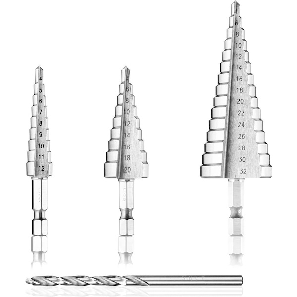 Stegad borr, HSS metall försänkningsborr 4PCS 4-12/20/32m