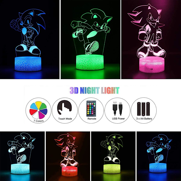 Sonic The Hedgehog 3D natlampe, Sonic Toys Anime-lampe 16