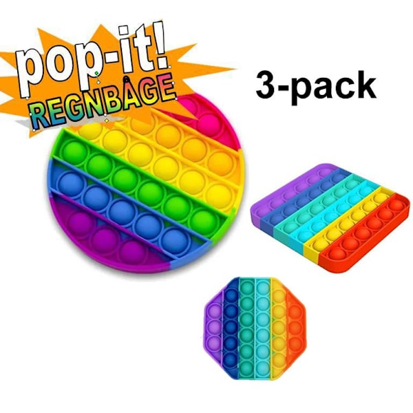 3-pak Pop It Fidget Legetøj Original - Regnbue multifarvet multicolor one size