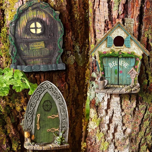 Fairy Door Set med 6 Miniature Gnome Door Set Pixie Miniature