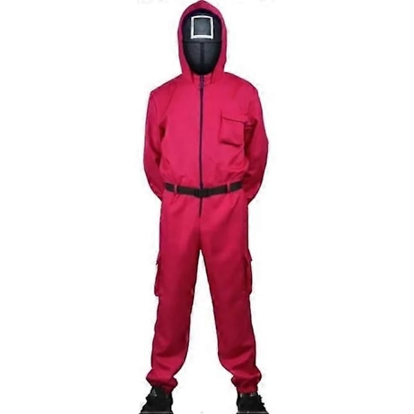 Squid Game Halloween Jul Cosplay Kostume Voksen Helkropsdragt Sæt med Maske Bælte og Handsker - Perfekt XXL