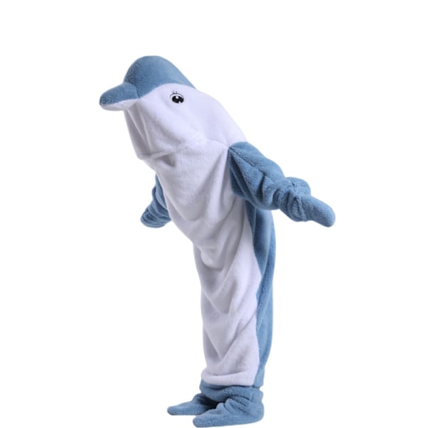 Hajformet sovepose tæppe tegneserie dyr jumpsuit flanel herre og dame hjem tøj haj pyjamas Blå Delfin Blue Dolphin 140