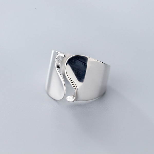 Silverring Fashion Bred Ansiktsvåg Ring Öppen Justerbar Ring
