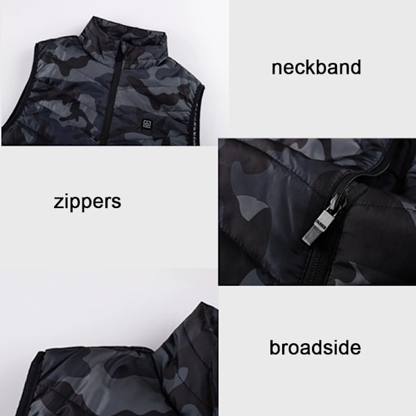 9 Zoner Varmevest Vinter Elektrisk Varmevest Vaskbar Varmejakke Termisk Jagtvest Vintervarmejakke Camouflage Camouflage XL