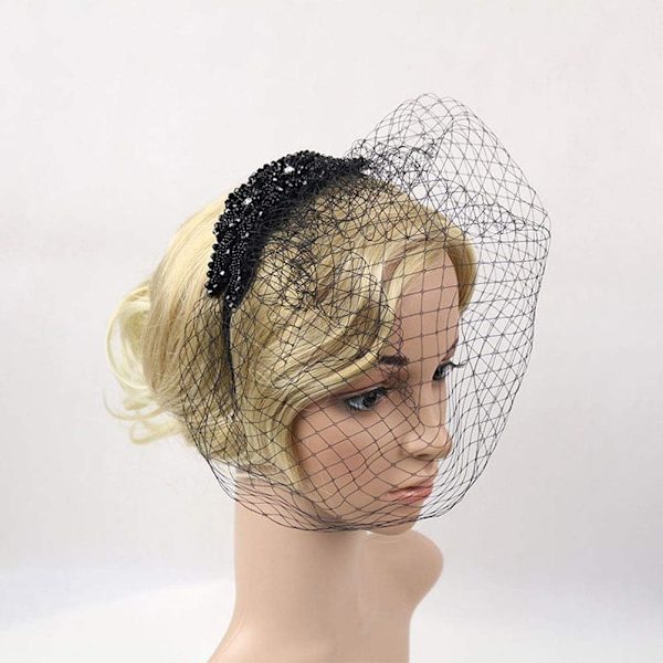 Vintage pannband med nätmask manuell diamant hårband huvudbonad