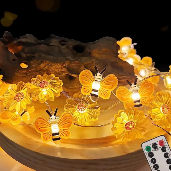 Kaukosäätimellä varustetut valosarjat - 3m 30 LED-mehiläis-auringonkukka valot
