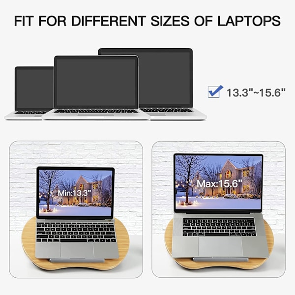 Laptopstativ med pude og bambusplatform til seng og sofa,