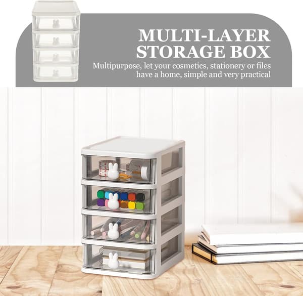 Plastic Storage Box, 21X17cm 4 Layers Multifunctional Desktop Storage Cabinet Storage Container with Drawers Mini Drawer Organizer for Home, Office-FA- White