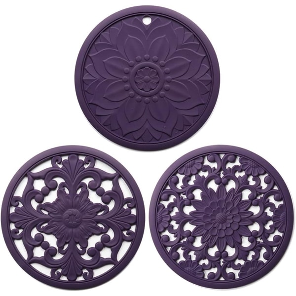 Set of 3 non-slip silicone insulating trivets for saucepans
