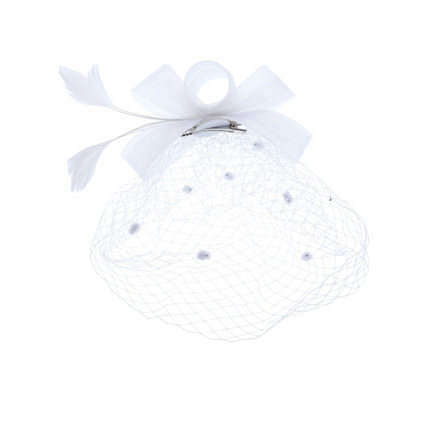 Sløjfe fascinator hat fjer slør mesh pandebånd og kort blonde