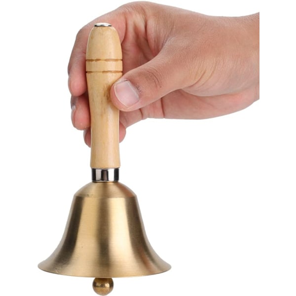Handklocka - Mässingshandklocka med massivt trähandtag, mycket högljudd handklocka