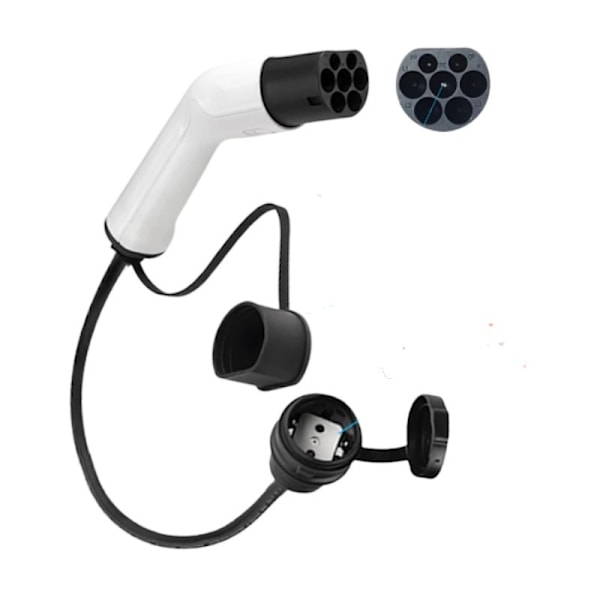 Type 2 til Schuko 16A EV ladekabeladapter - Hvit & Svart