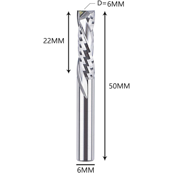 Kompressions skaft diameter 6 mm, skæring 6 mm x 22 mm spiral