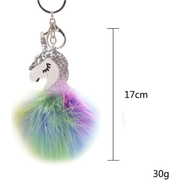 Sød Pom Pom Fluffy Unicorn Nøglering Metal Kunstig Hårbold