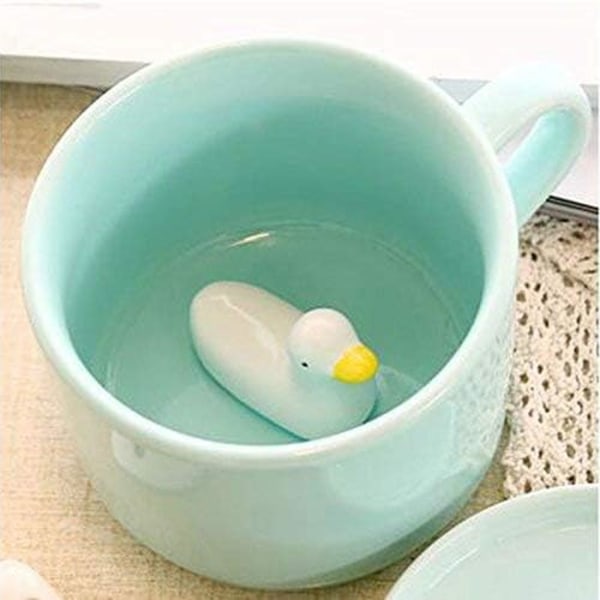3D tecknad anka kaffekopp mjölk te söt keramisk mugg med sked