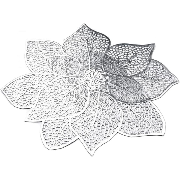 Round Silver Flower Placemat for Dining Room Hollow Design