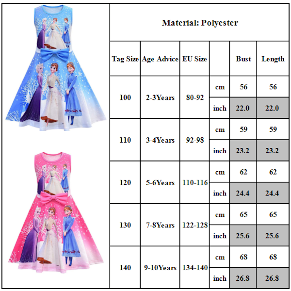 Flicker Frozen Sommerkjole Prinsesse A-Linje Swing Robe Festkjole blå 120cm blue