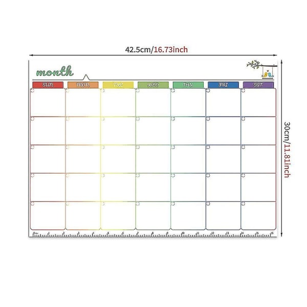 42 530 cm Månedsplanlegger Whiteboard-kalender Månedsplanlegger for veggplanlegging, tørrslette planleggingstavler