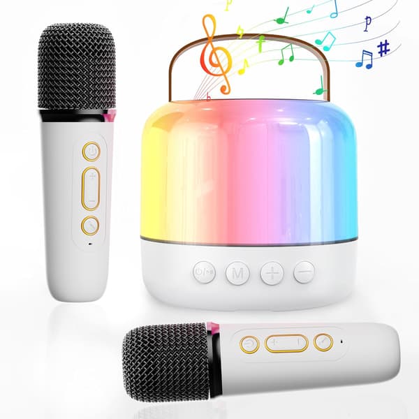 Bärbar Bluetooth Karaoke Maskin för Barn med 2 Trådlösa Mikrofoner-FA-