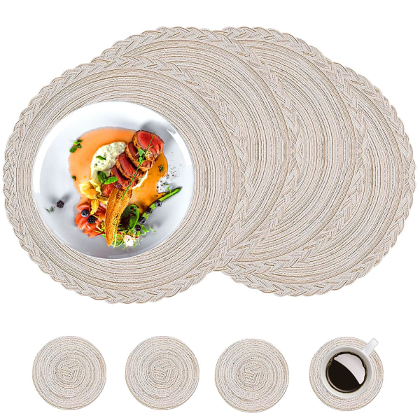 Bordstabletter Set om 8, Runda Flätade Vävda Placemats, 38cm