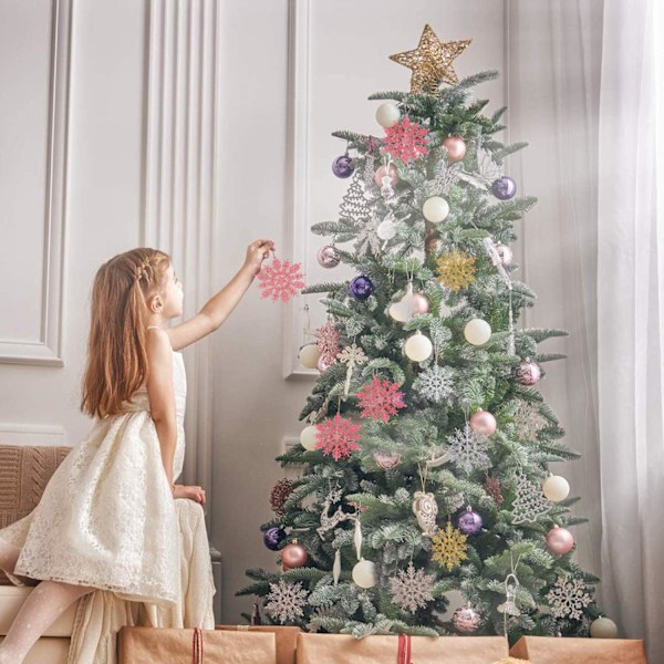 24 st snöflinga hängande dekorationer, plast jul snöflinga dekorationer