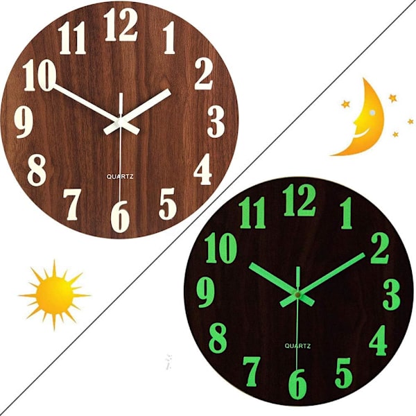 30cm/12 tum Ljus Väggklocka Trä Design Klocka med Natt