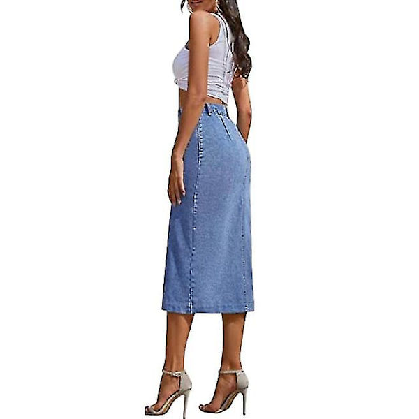 Kvinners Casual Høy Midje Solid Knapp-Opp Denim Jeanskjørtet Lys Blå M Light blue