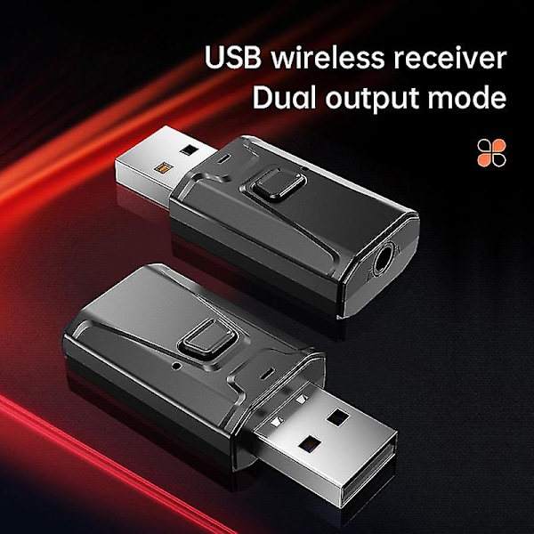 2kpl Bluetooth 5.0 lähetin vastaanotin 4in1 langaton ääni 3,5 mm USB aux-sovitin