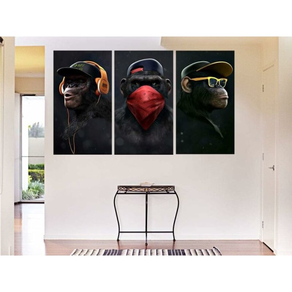 Wise Monkeys Väggkonst på canvas - Modern heminredning - 30 x 50 cm, 3 delar