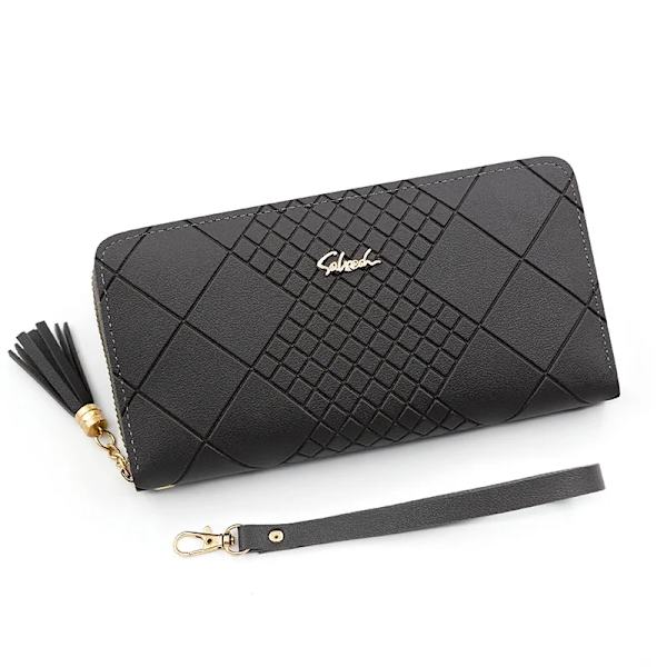 Dragkedja Pengar Myntväska Dam Korthållare Lång PU Läder Clutch Plånbok Stor Kapacitet Dam Armband Telefon Handväskor Pengar ficka Gray