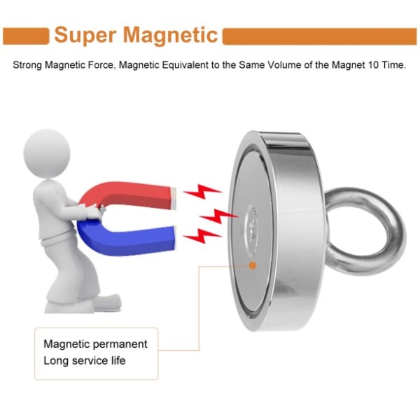 Neodymmagnet for metalldetektor, vernehansker og tau 10 m/40 kg
