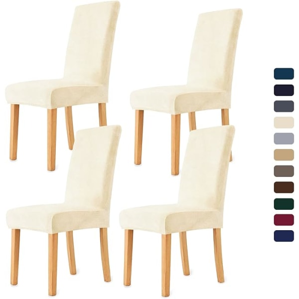 Stolsöverdrag för matstolar, High Stretch Sammets matstolsöverdrag Set om 4, Beige stolsöverdrag för kök, hotell, bröllop, fest, 4 st.