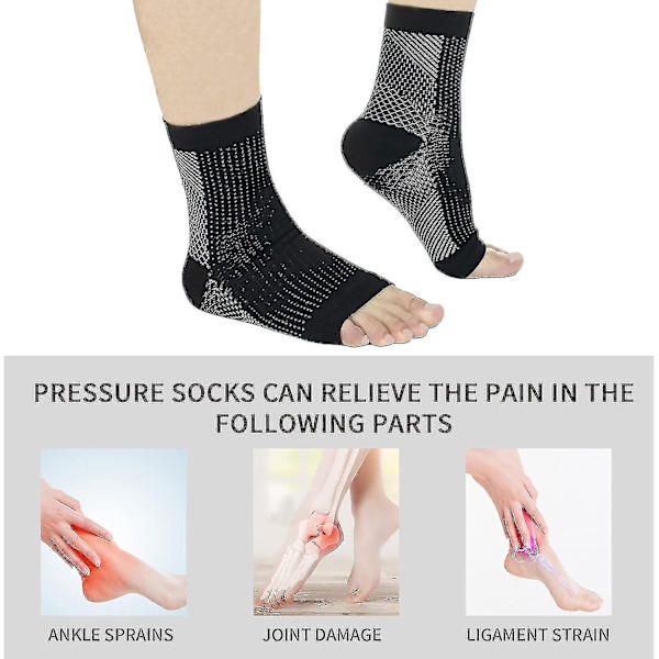 3 par neuropati sokker, beroligende sokker til neuropati smerter, tendinitis kompressions sokker, plantar fasciitis, neuropati - Sort - S M Black -