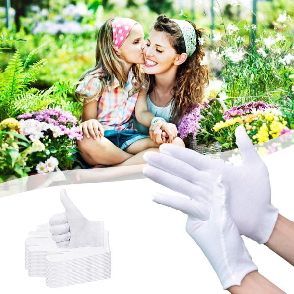 12 par myke bomullshansker, elastiske smykker whiteB XL12pcs