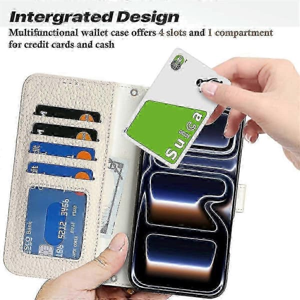 Kompatibel för iPhone 17 Pro Stativfodral Litchi Textur Äkta Koläder Plånbok Telefonfodral RFID-FA-